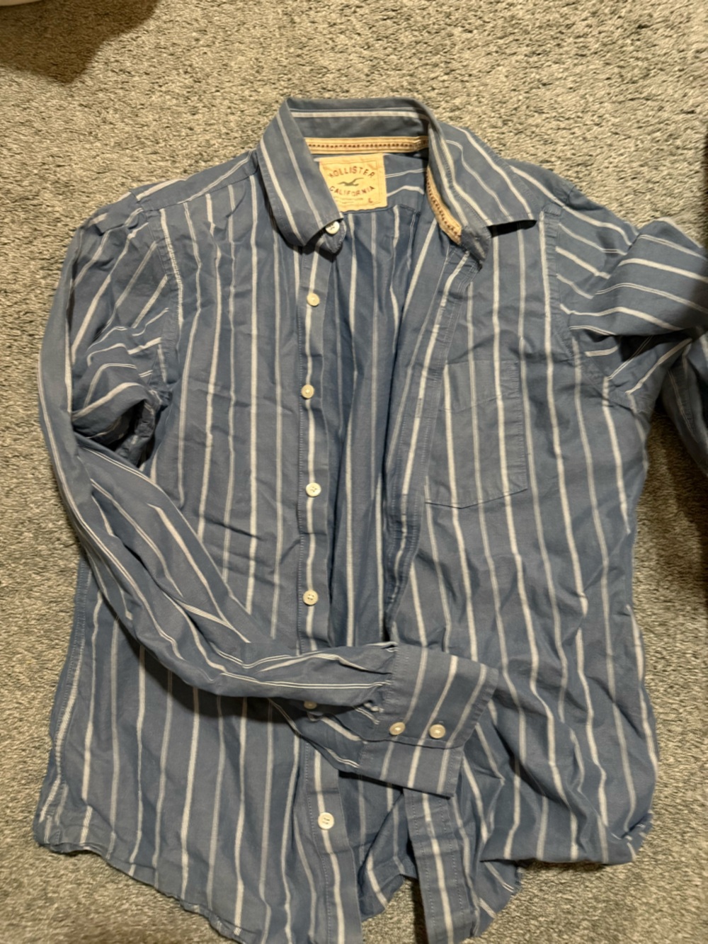 Hollister Blue and White Striped Casual Button-Down Shirt